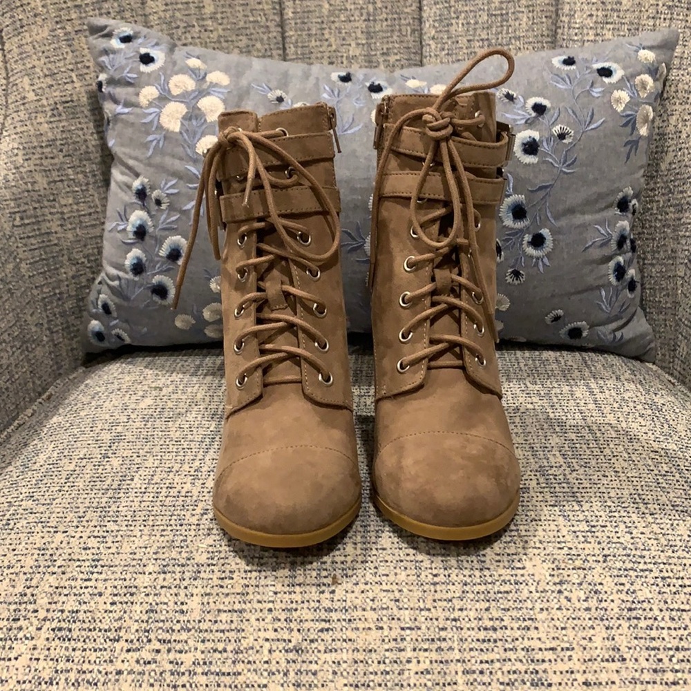 Madden Girl tan heeled lace up boots - NEVER WORN